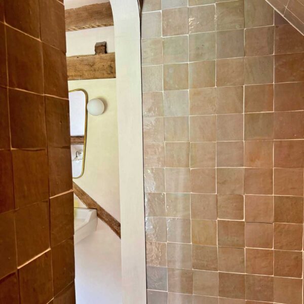 glazed clay zellige shower tiles