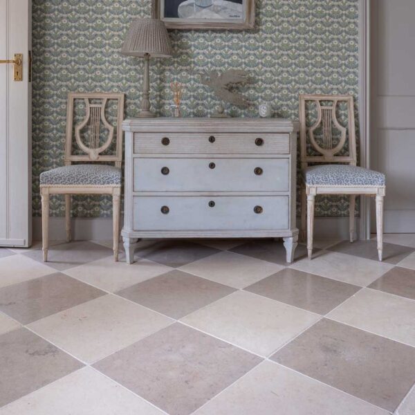 Petworth limestone checkered floor grey and cream