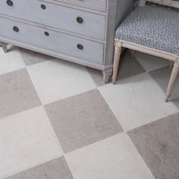 grey and cream limestone checkered floor