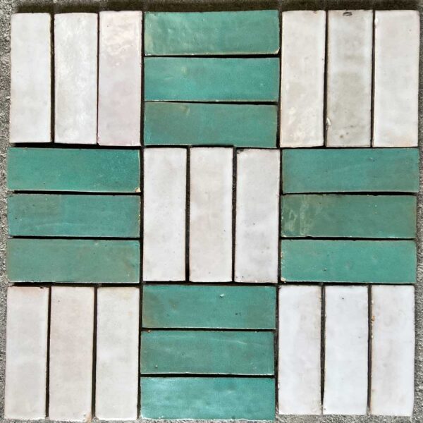 Teal Green and Old Ivory Bejmat tiles from Morocco